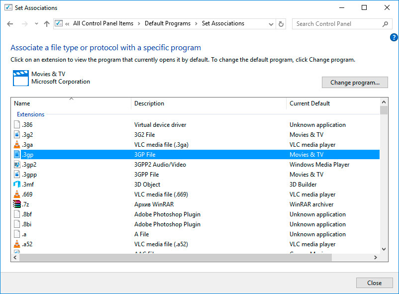 Abgleichen von Dateitypen oder Protokollen mit bestimmten Programmen, Windows 10