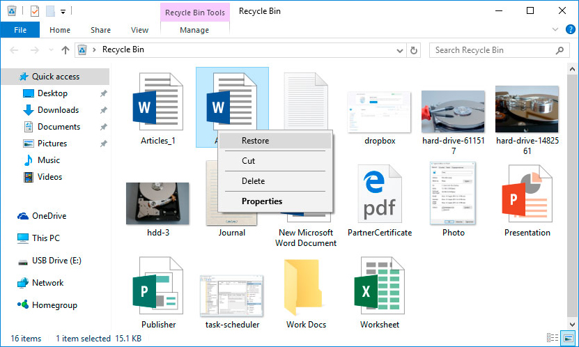 Stellen Sie Dateien aus dem Windows Server 2022-Papierkorb über das Kontextmenü wieder her